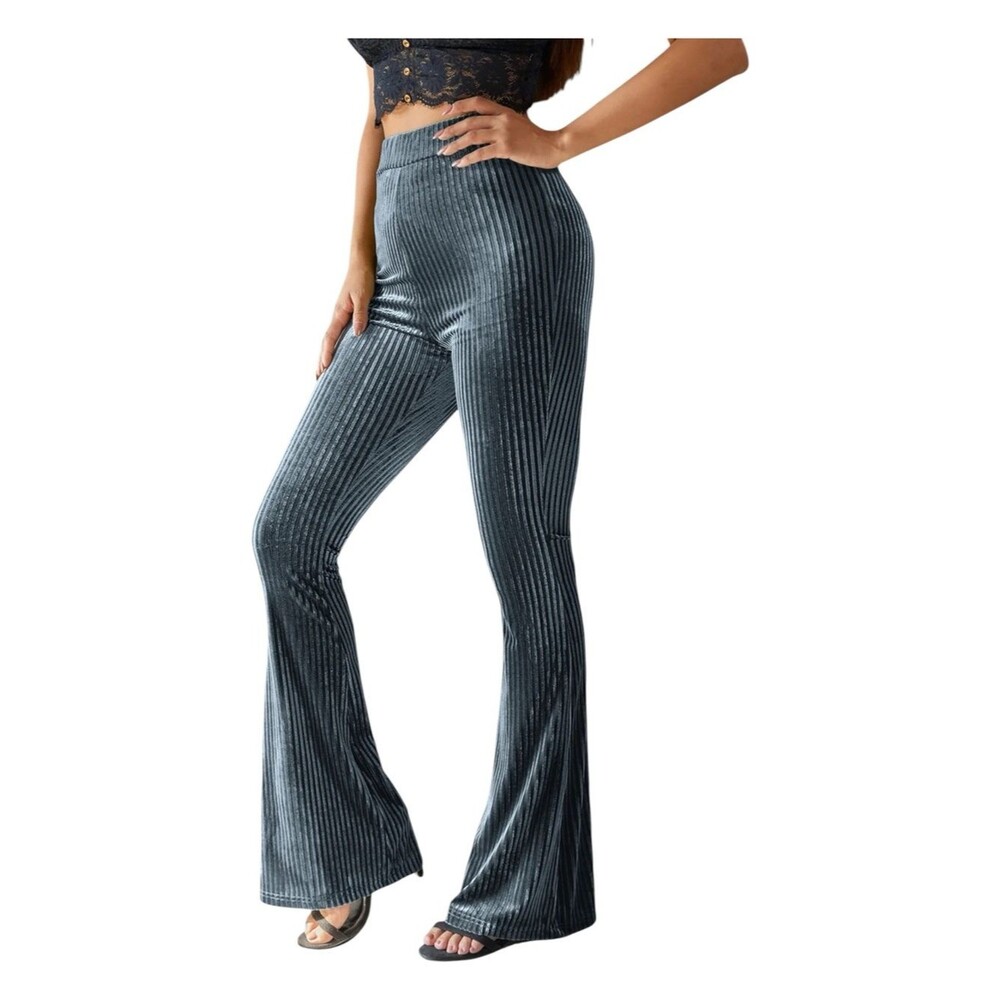 NATURAL LIFE Teal Ribbed Bellbottom Pants Size Small Pull On Comfy Festival Boho